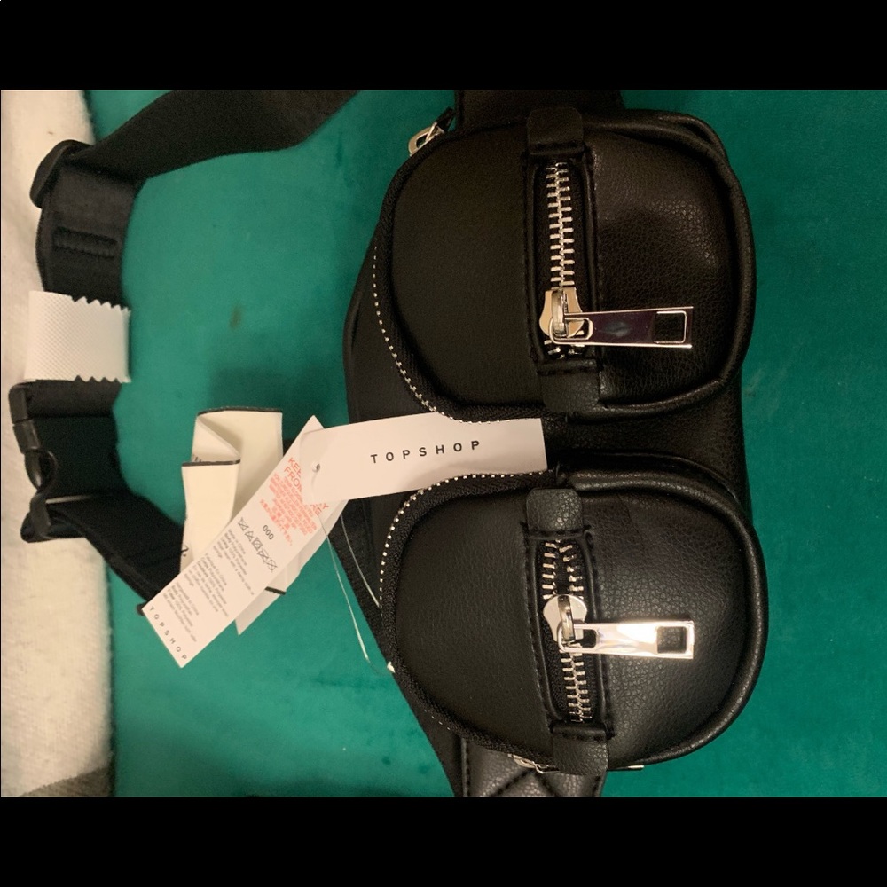 Topshop fanny pack trendy black faux leather.